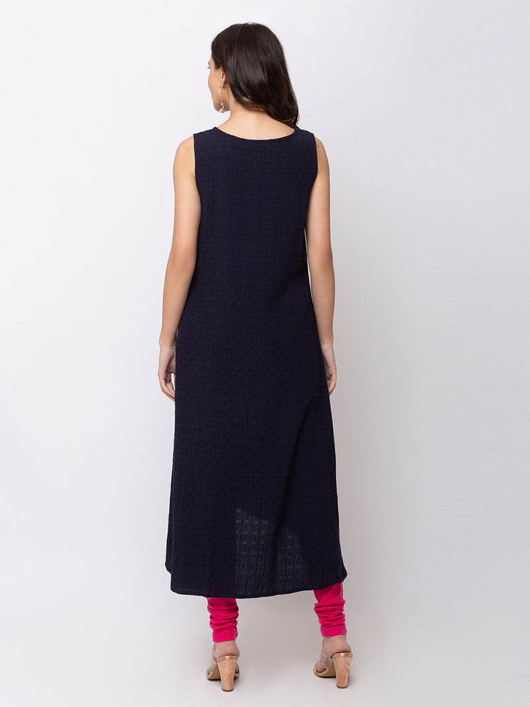 Women Gathered Three-Fourth Navy Kurta