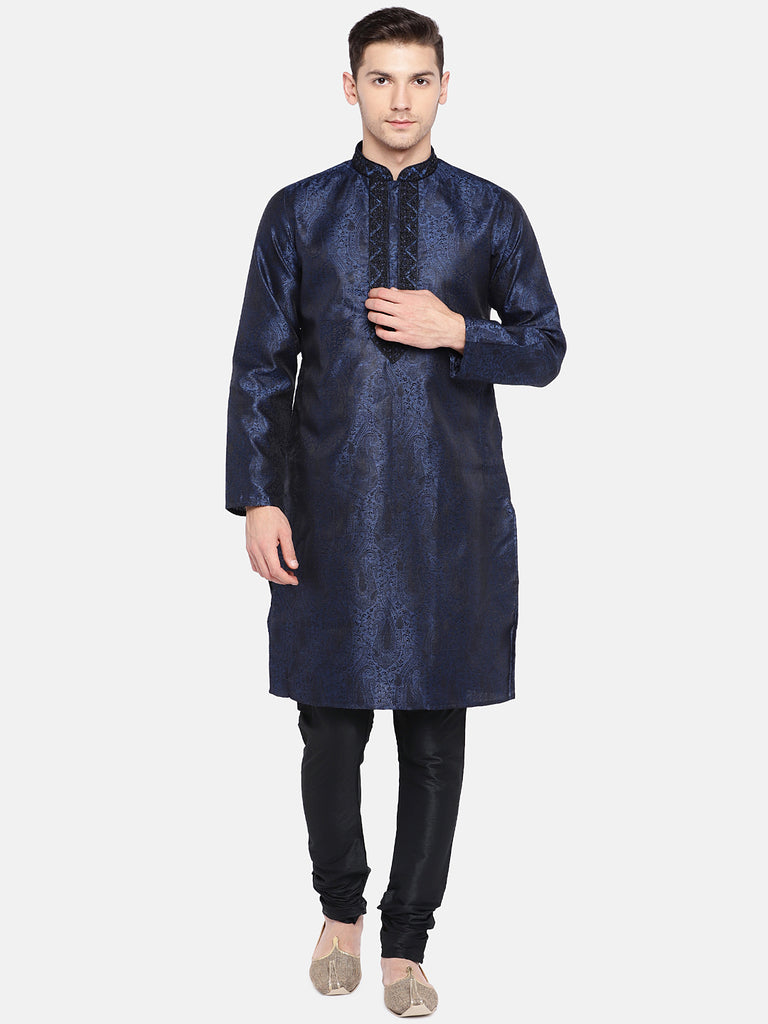 Men Straight Full Sleeve Navy Kp Set