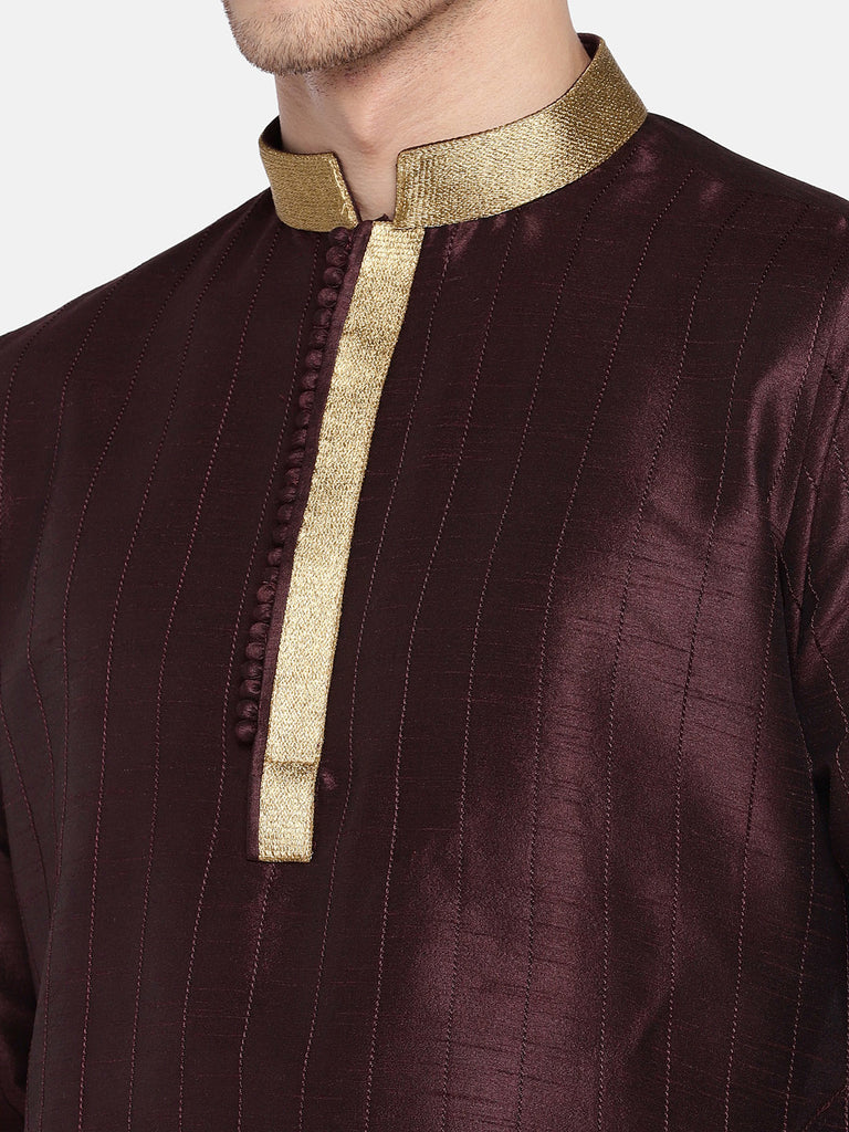 Men Straight Full Sleeve Wine Kurta