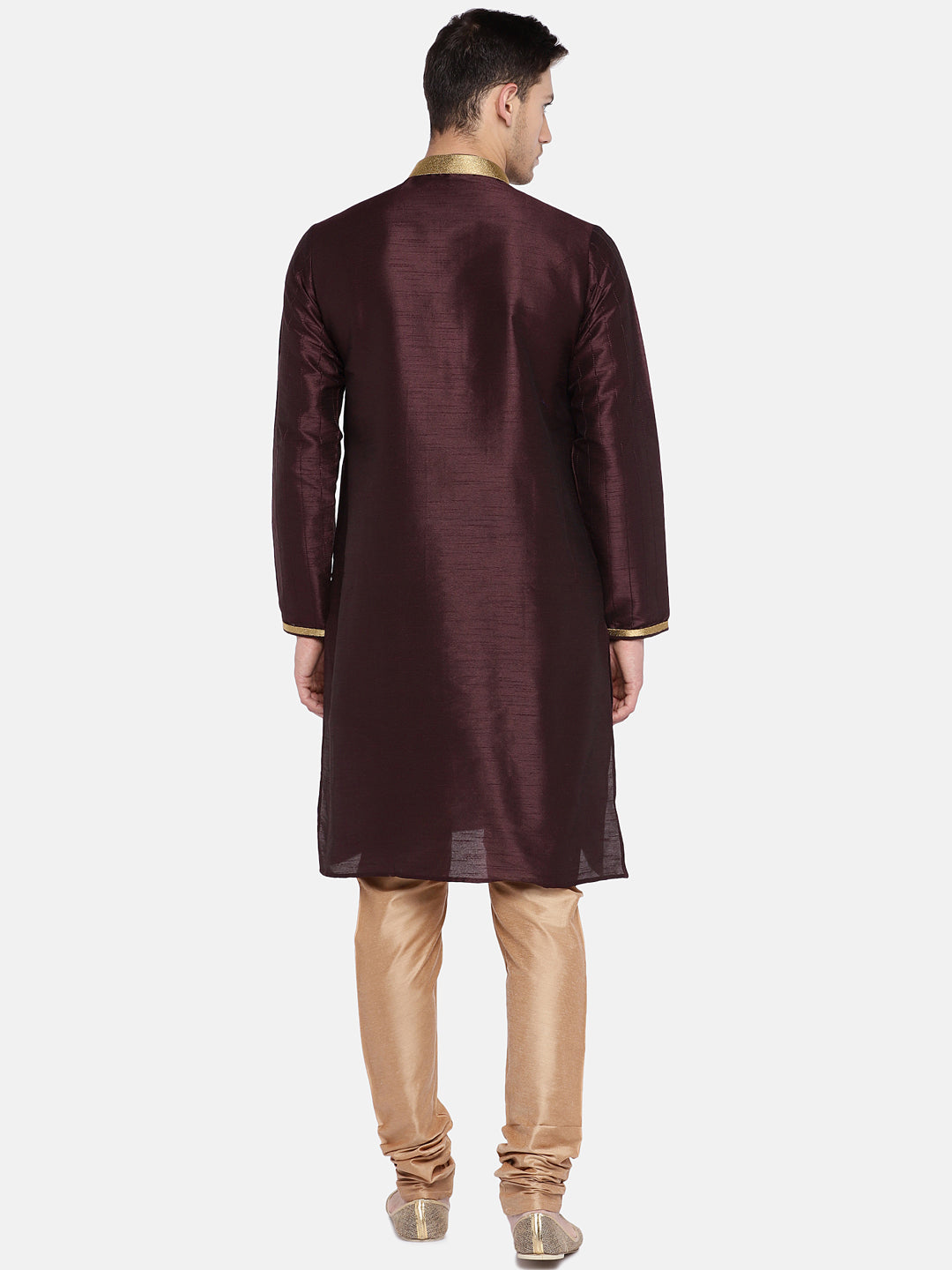 Men Straight Full Sleeve Wine Kurta