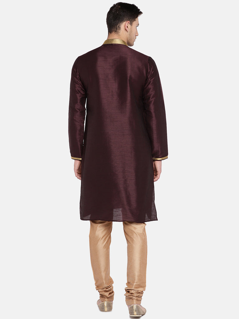 Men Straight Full Sleeve Wine Kurta