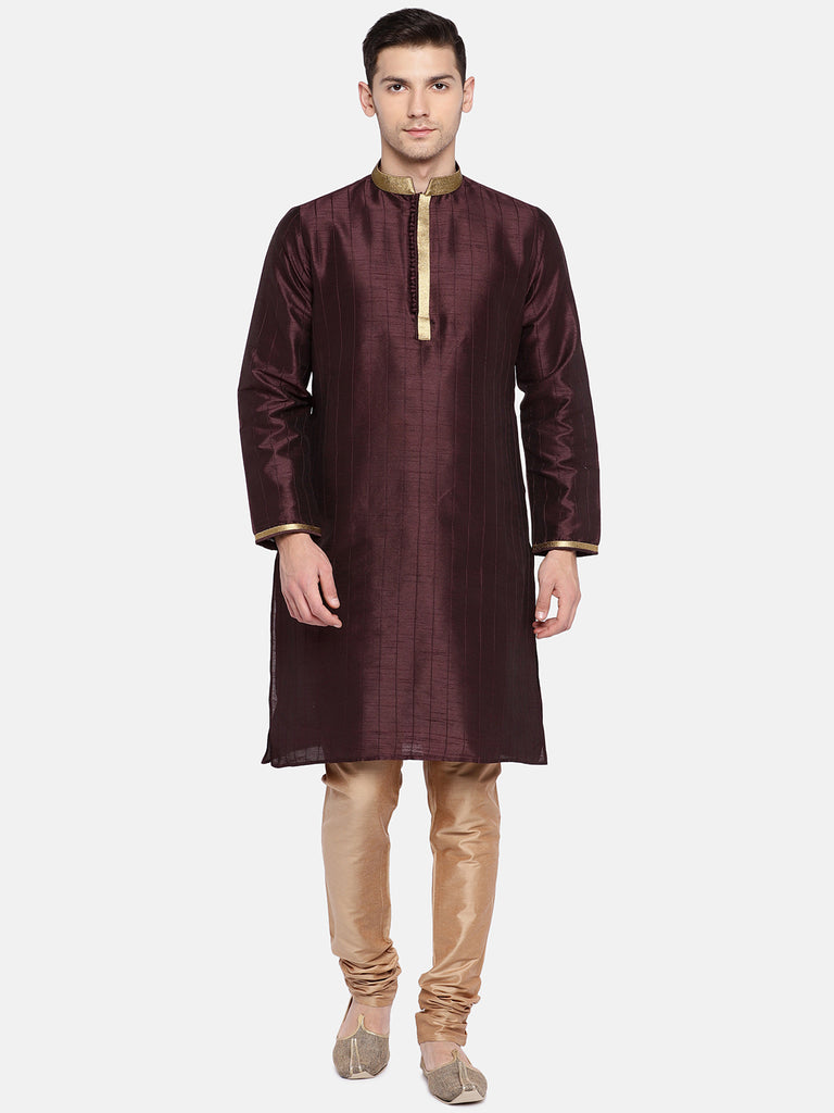 Men Straight Full Sleeve Wine Kurta