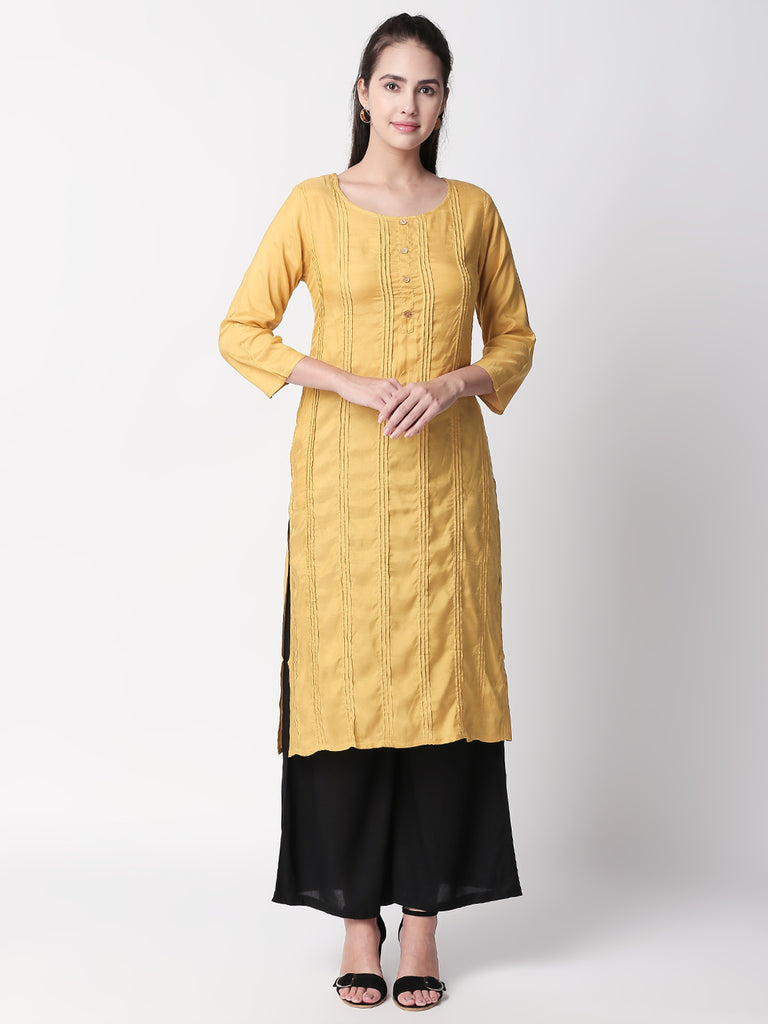 Women Straight Three-Fourth Mustard Kurta