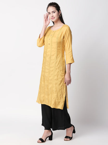 Women Straight Three-Fourth Mustard Kurta