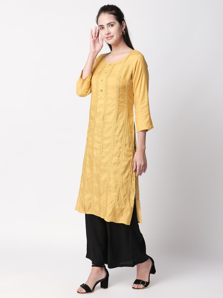 Women Straight Three-Fourth Mustard Kurta