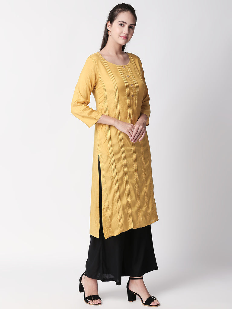 Women Straight Three-Fourth Mustard Kurta