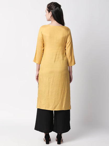 Women Straight Three-Fourth Mustard Kurta