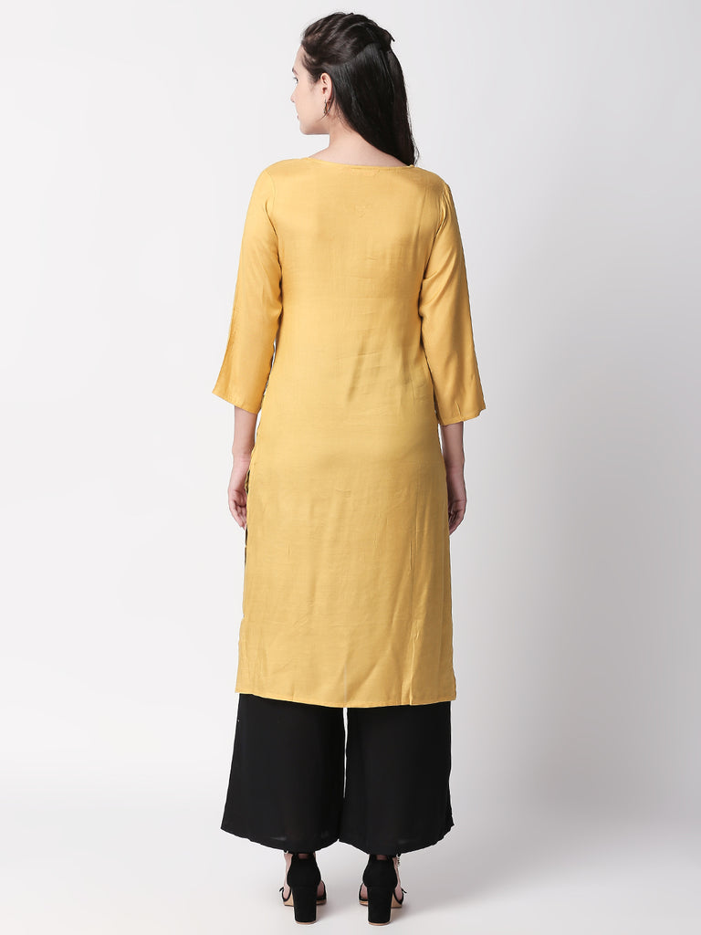 Women Straight Three-Fourth Mustard Kurta