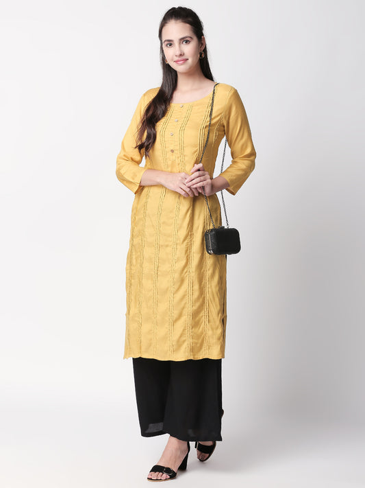 Women Straight Three-Fourth Mustard Kurta