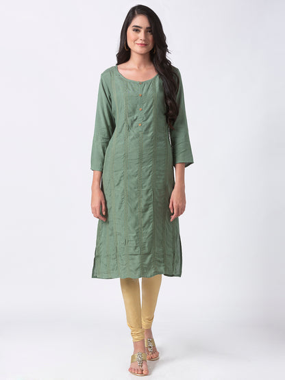 Women Straight Three-Fourth Sapgreen Kurta