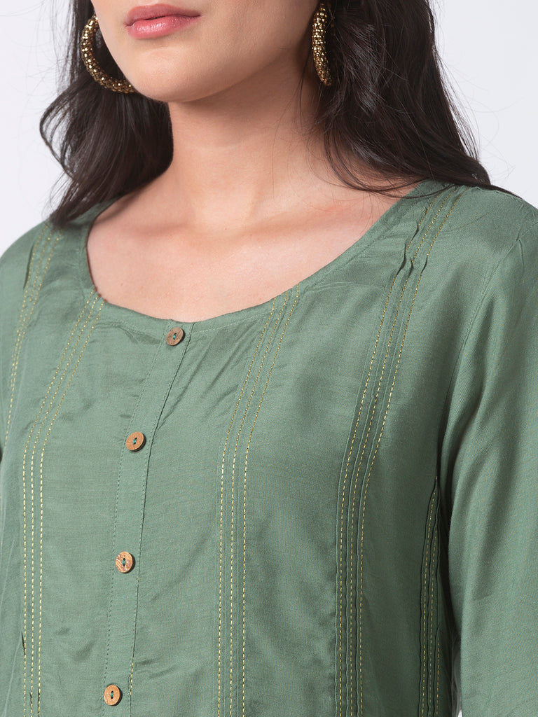 Women Straight Three-Fourth Sapgreen Kurta