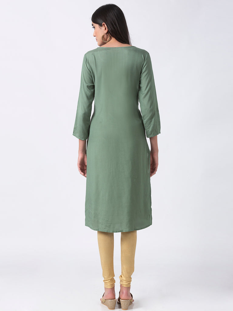 Women Straight Three-Fourth Sapgreen Kurta