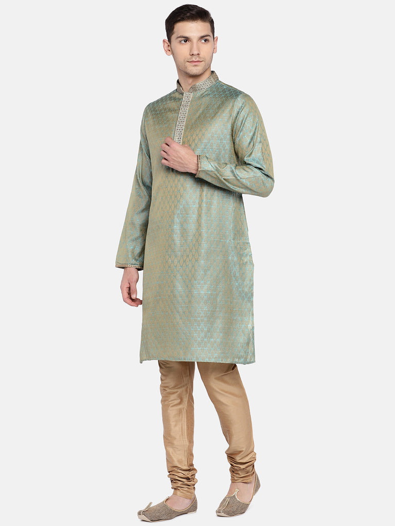 Men Straight Full Sleeve Turquoise Kp Set