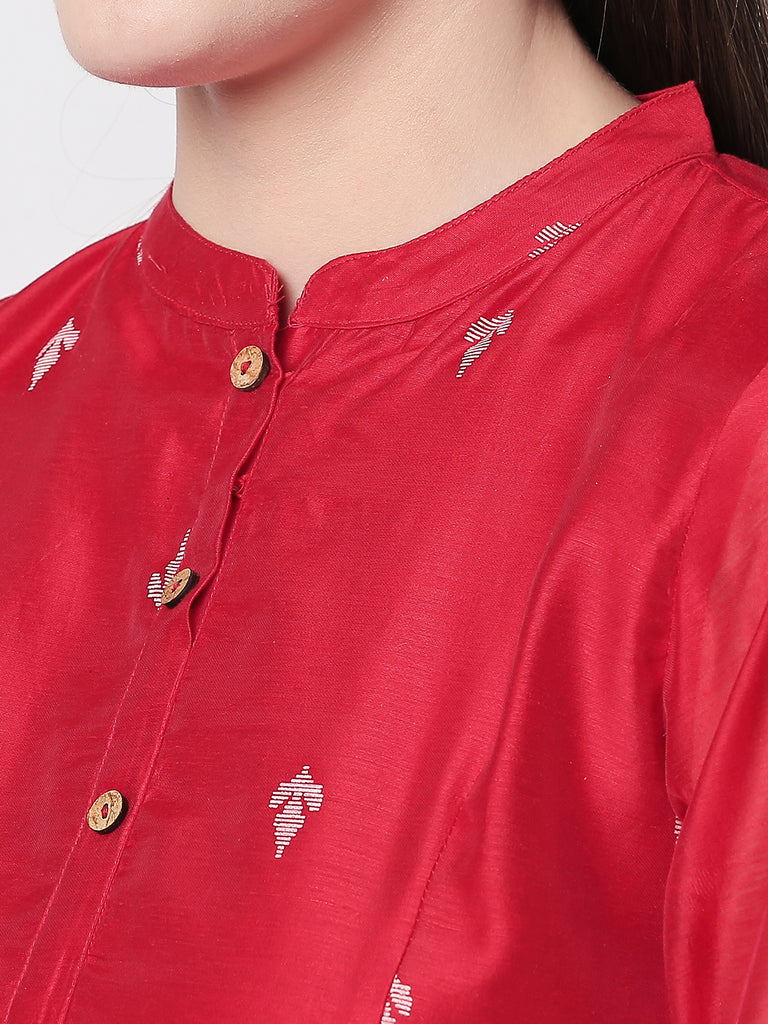 Women A Line Three-Fourth Red Kurta