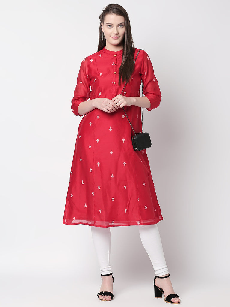 Women A Line Three-Fourth Red Kurta