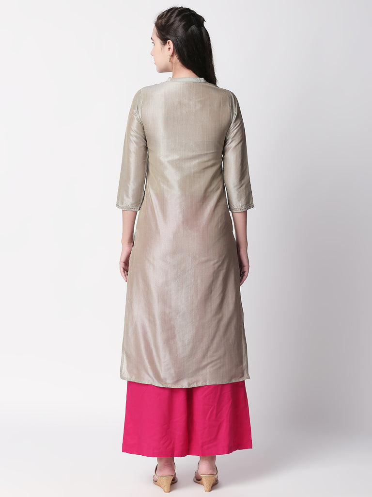 Festive Women Straight Three-Fourth Grey Kurta