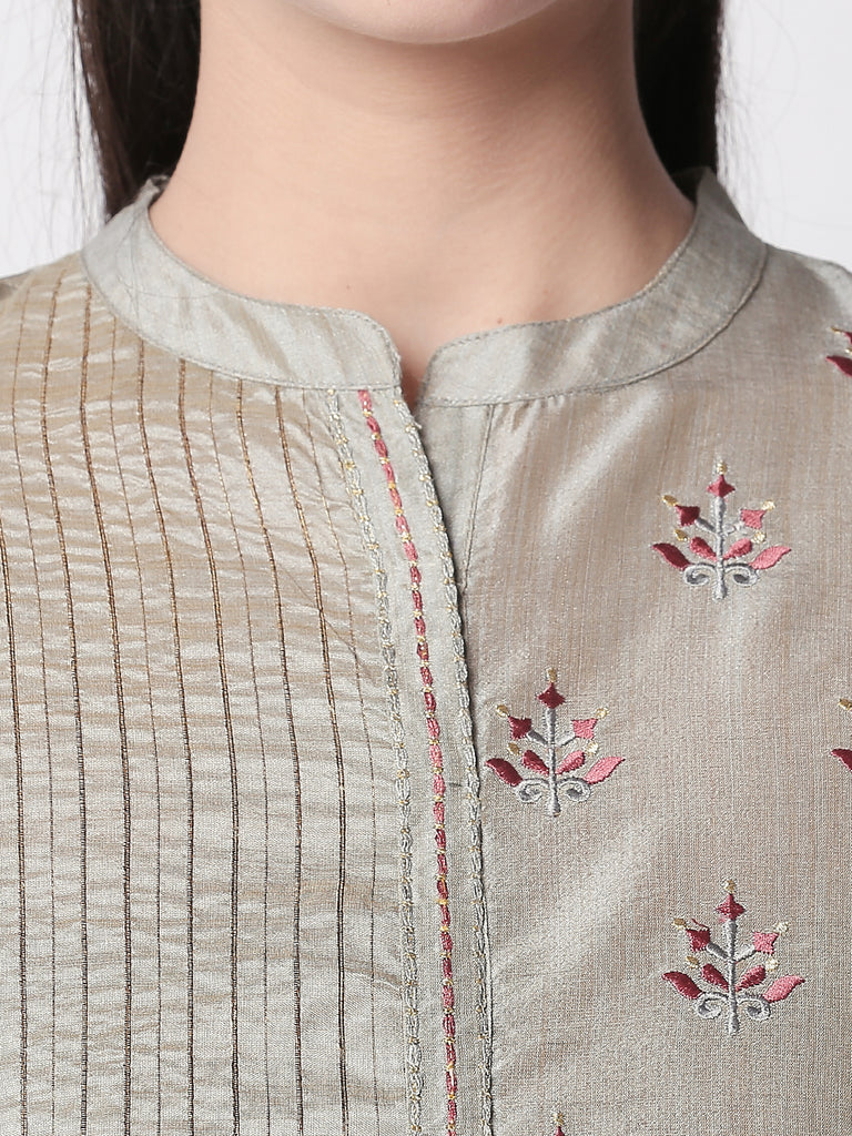 Festive Women Straight Three-Fourth Grey Kurta