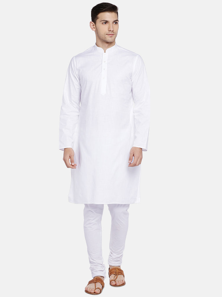Men Straight Full Sleeve White Kurta