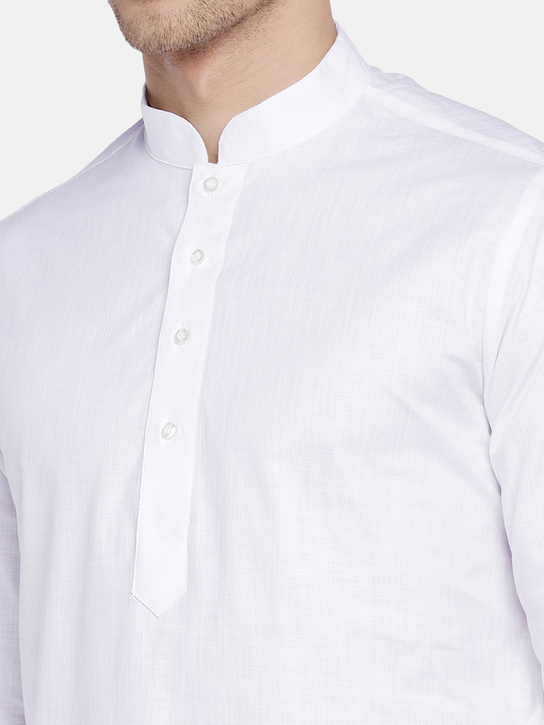 Men Straight Full Sleeve White Kurta