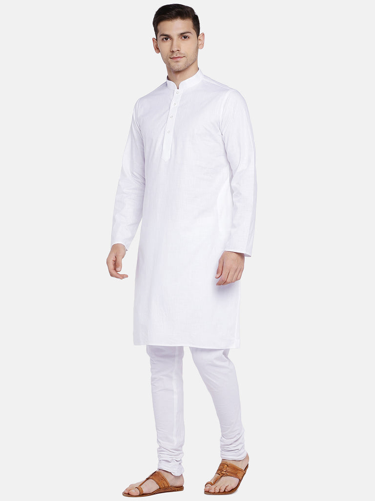 Men Straight Full Sleeve White Kurta