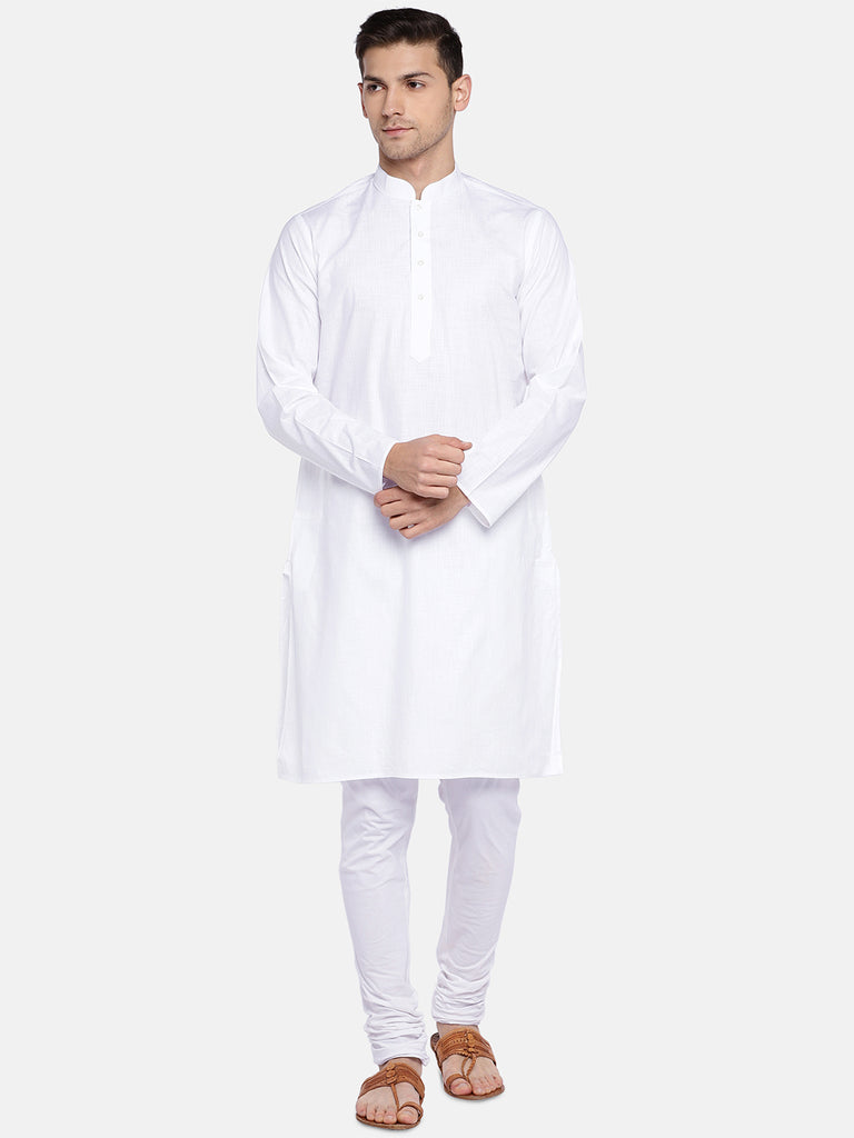 Men Straight Full Sleeve White Kurta