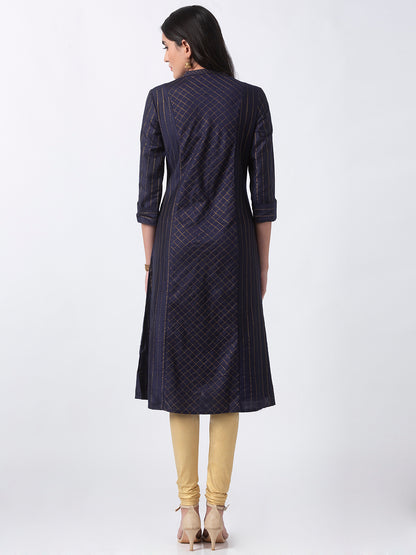 Women Straight Three-Fourth Navy Kurta