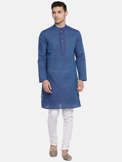 Occassion Men Straight Full Sleeve Blue Kurta