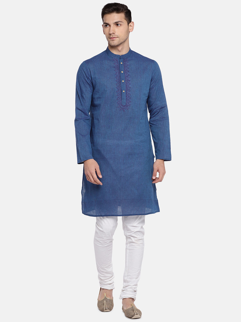 Occassion Men Straight Full Sleeve Blue Kurta