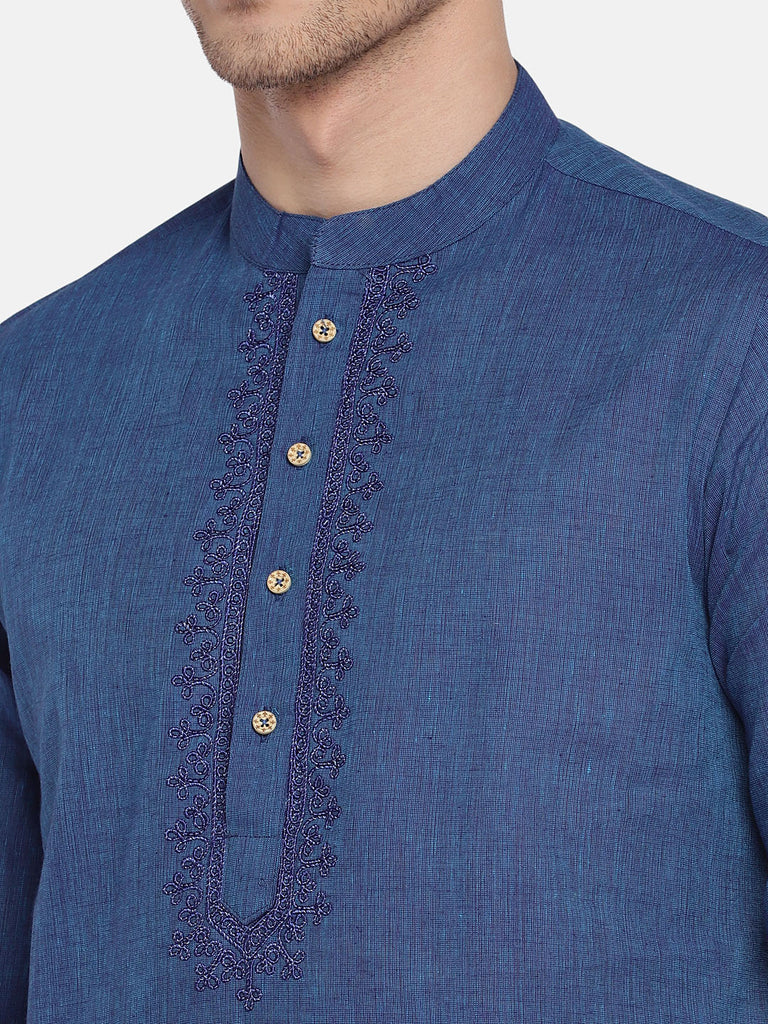 Occassion Men Straight Full Sleeve Blue Kurta
