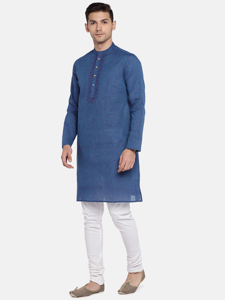 Occassion Men Straight Full Sleeve Blue Kurta