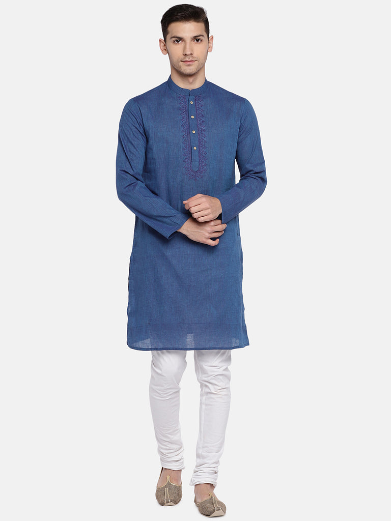 Occassion Men Straight Full Sleeve Blue Kurta