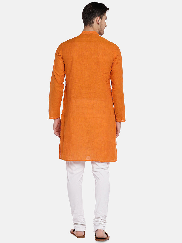 Occassion Men Straight Full Sleeve Orange Kurta