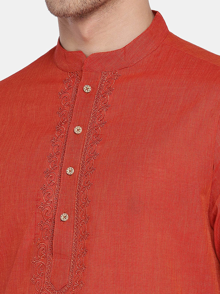 Men Straight Full Sleeve Red Kurta