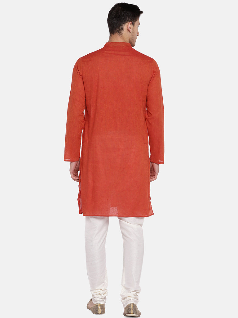 Men Straight Full Sleeve Red Kurta
