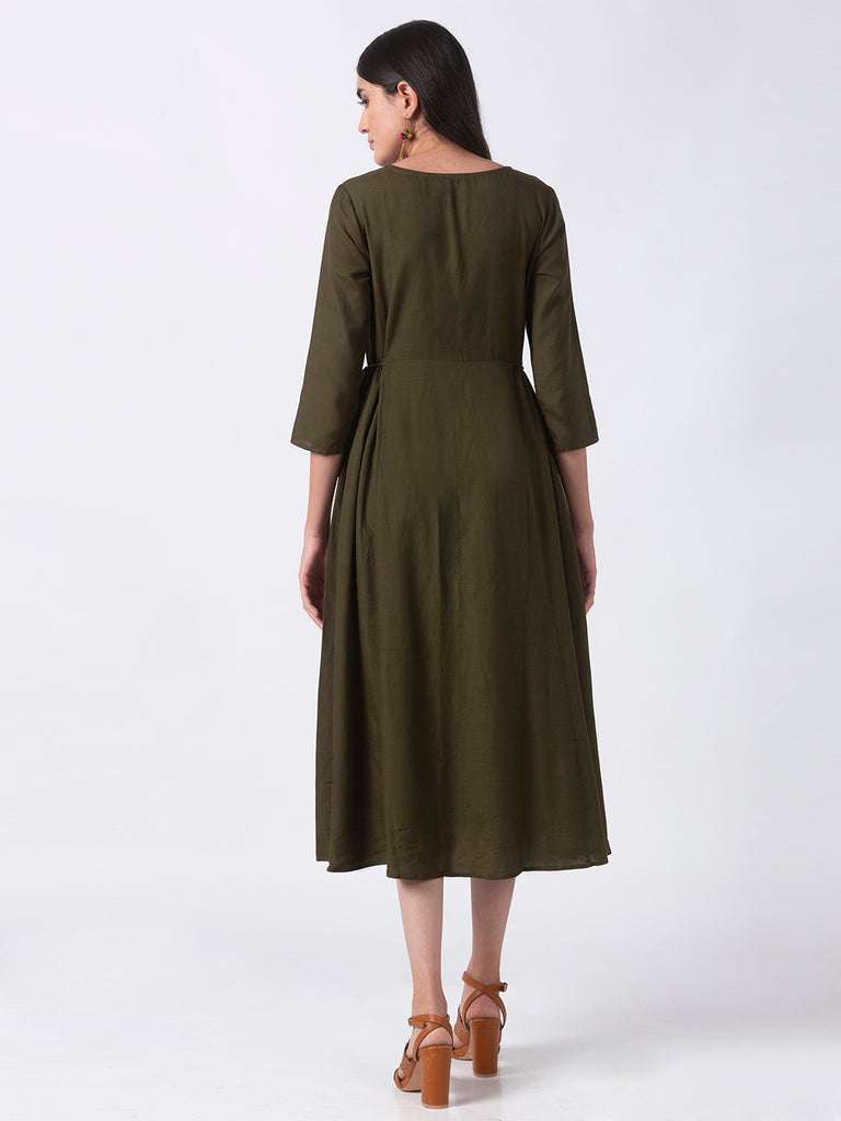 Women Gathered Three-Fourth Olive Kurta