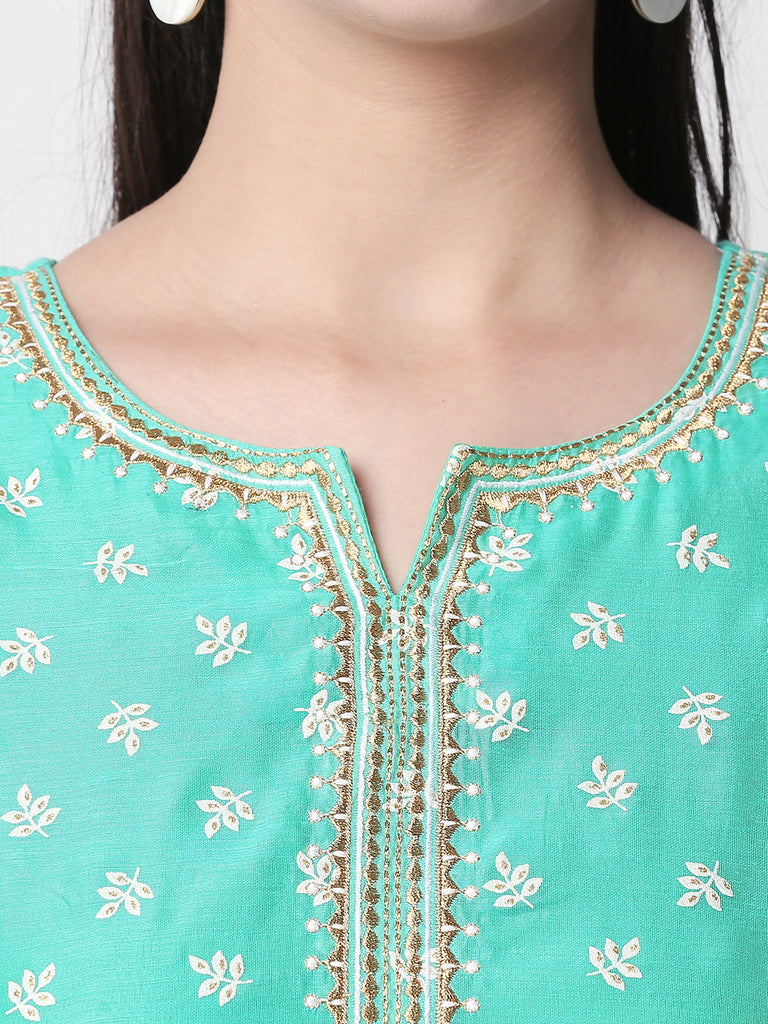 Women Straight Three-Fourth Teal Kurta