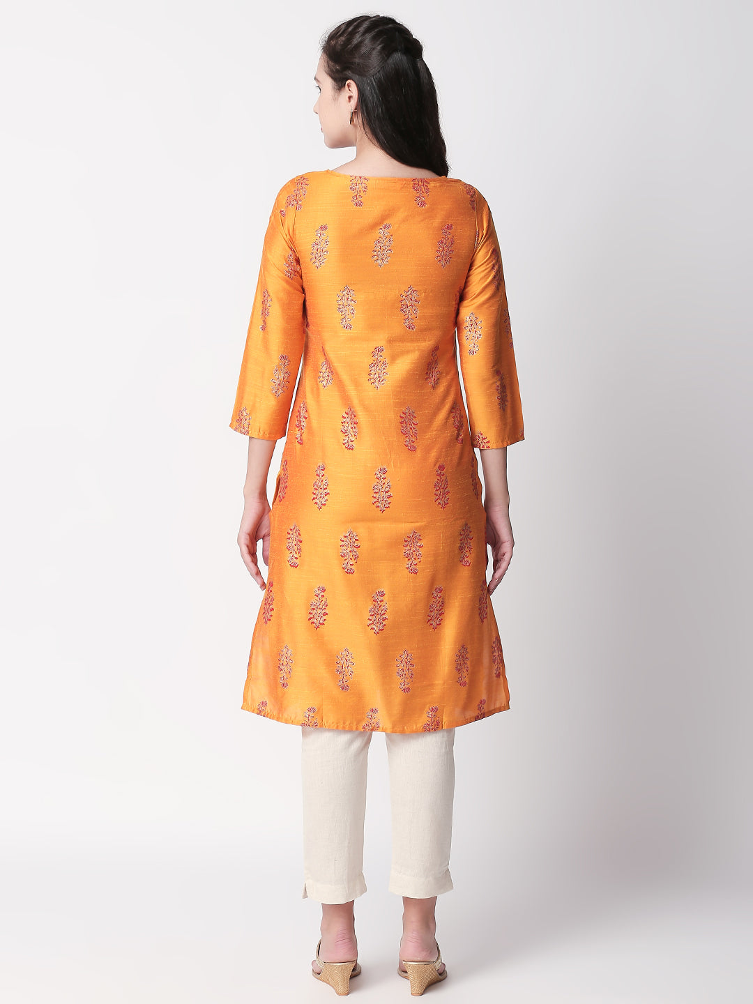 Women Straight Three-Fourth Mustard Kurta