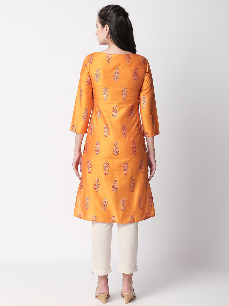Women Straight Three-Fourth Mustard Kurta