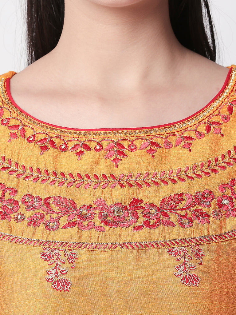 Women Straight Three-Fourth Mustard Kurta