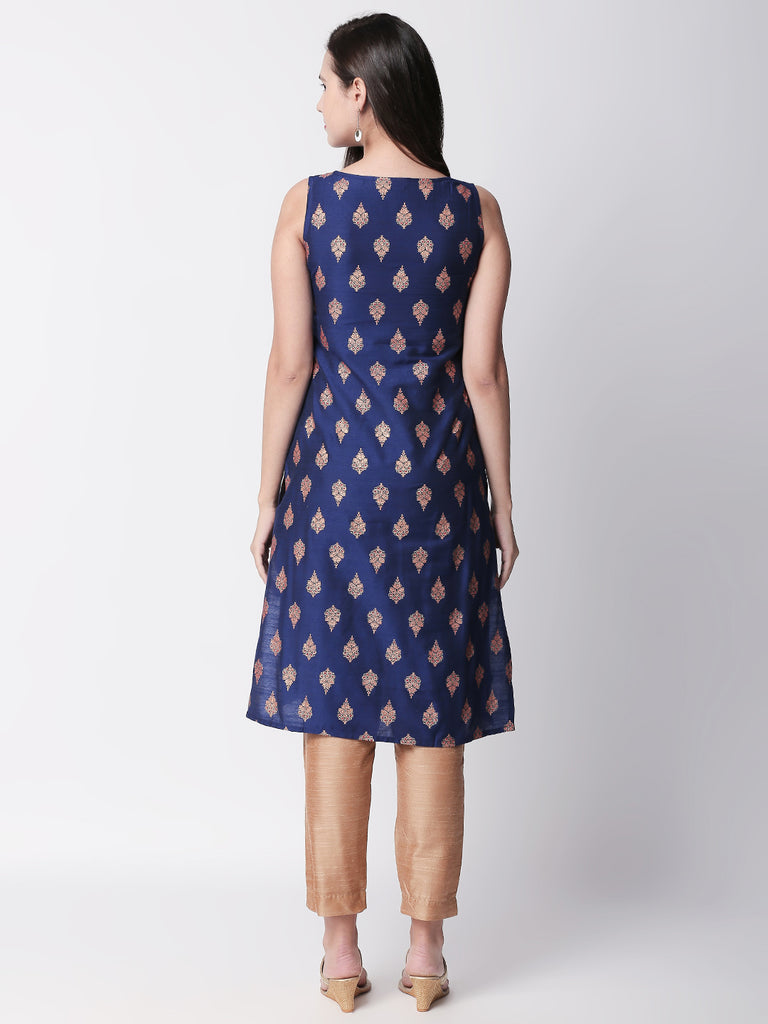 Women Straight Sleeveless Royal Blue Kurta