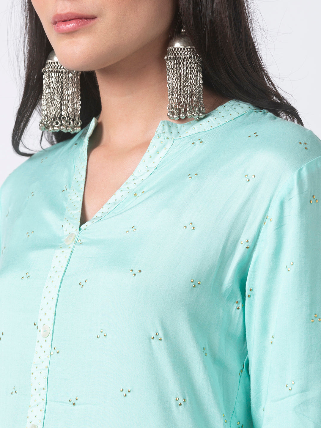 Women Straight Three-Fourth Skyblue Kurta