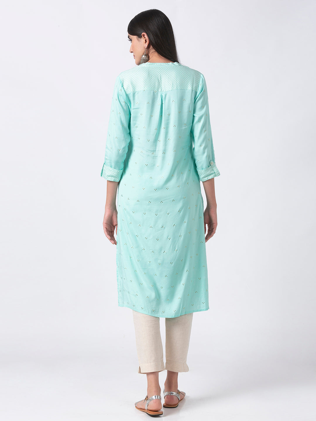 Women Straight Three-Fourth Skyblue Kurta