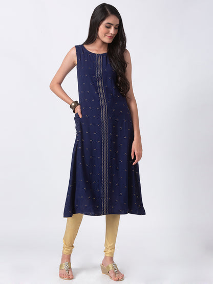 Women Aline Sleeveless Navy Kurta