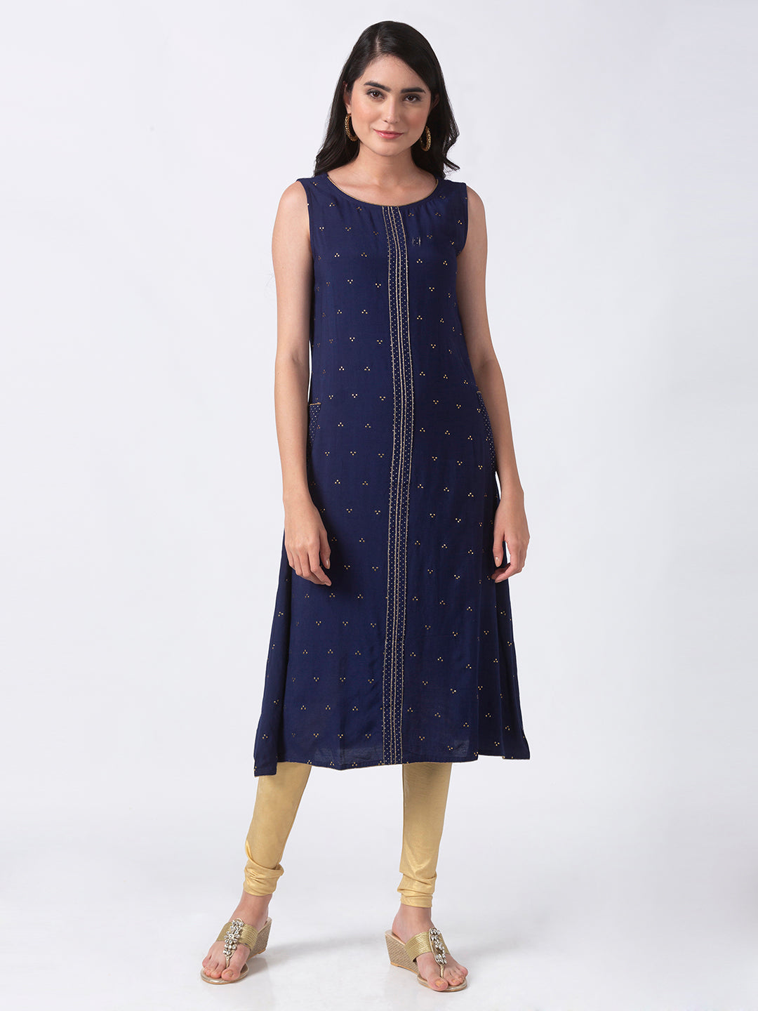 Women Aline Sleeveless Navy Kurta