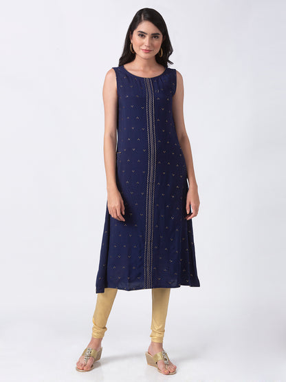 Women Aline Sleeveless Navy Kurta