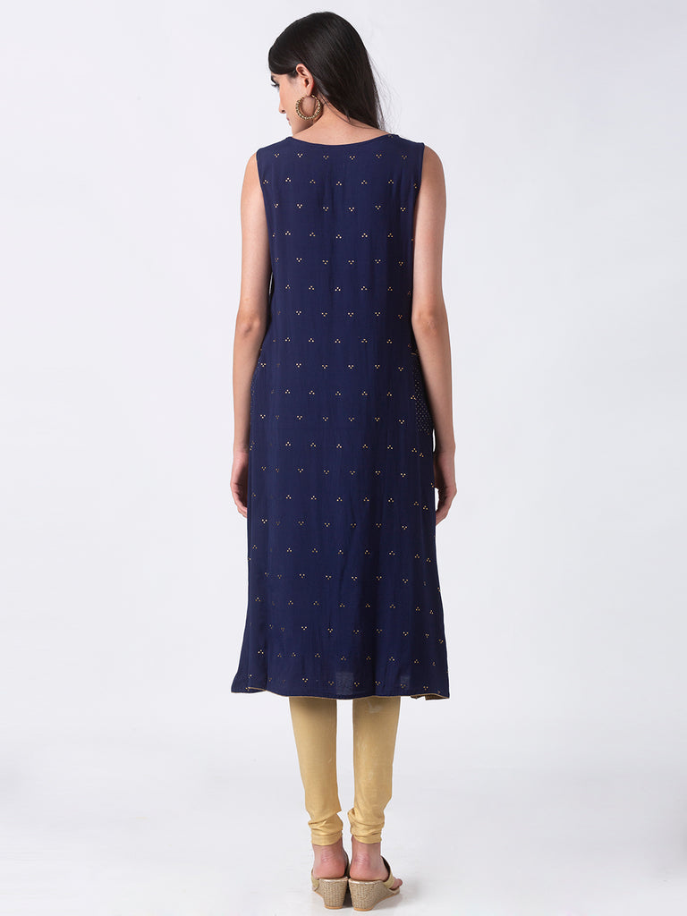 Women Aline Sleeveless Navy Kurta