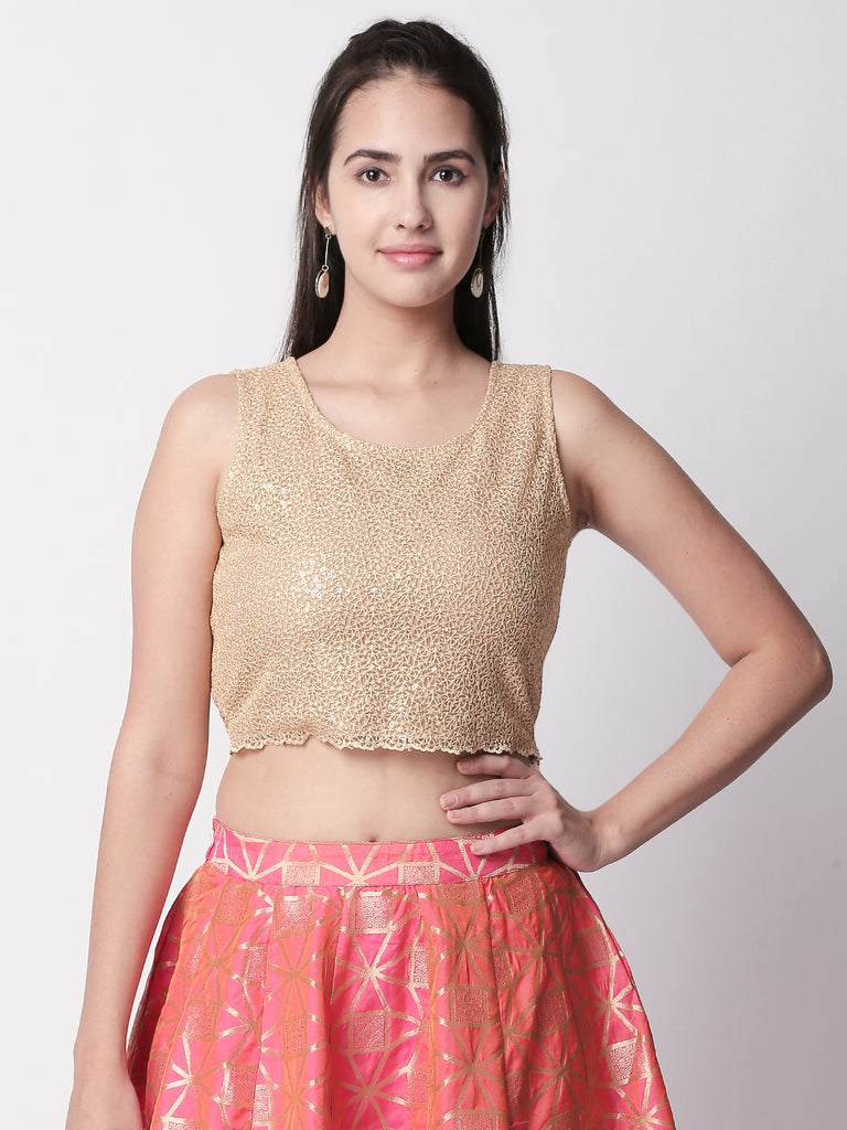 Women Straight Sleeveless Gold Crop Top