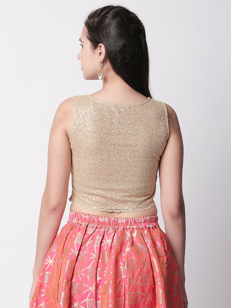 Women Straight Sleeveless Gold Crop Top