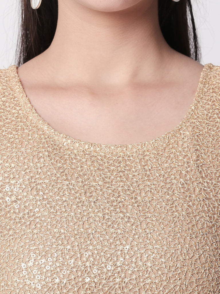 Women Straight Sleeveless Gold Crop Top
