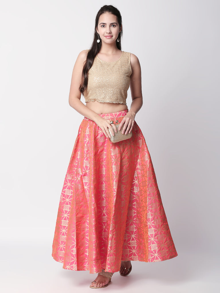 Women Straight Sleeveless Gold Crop Top